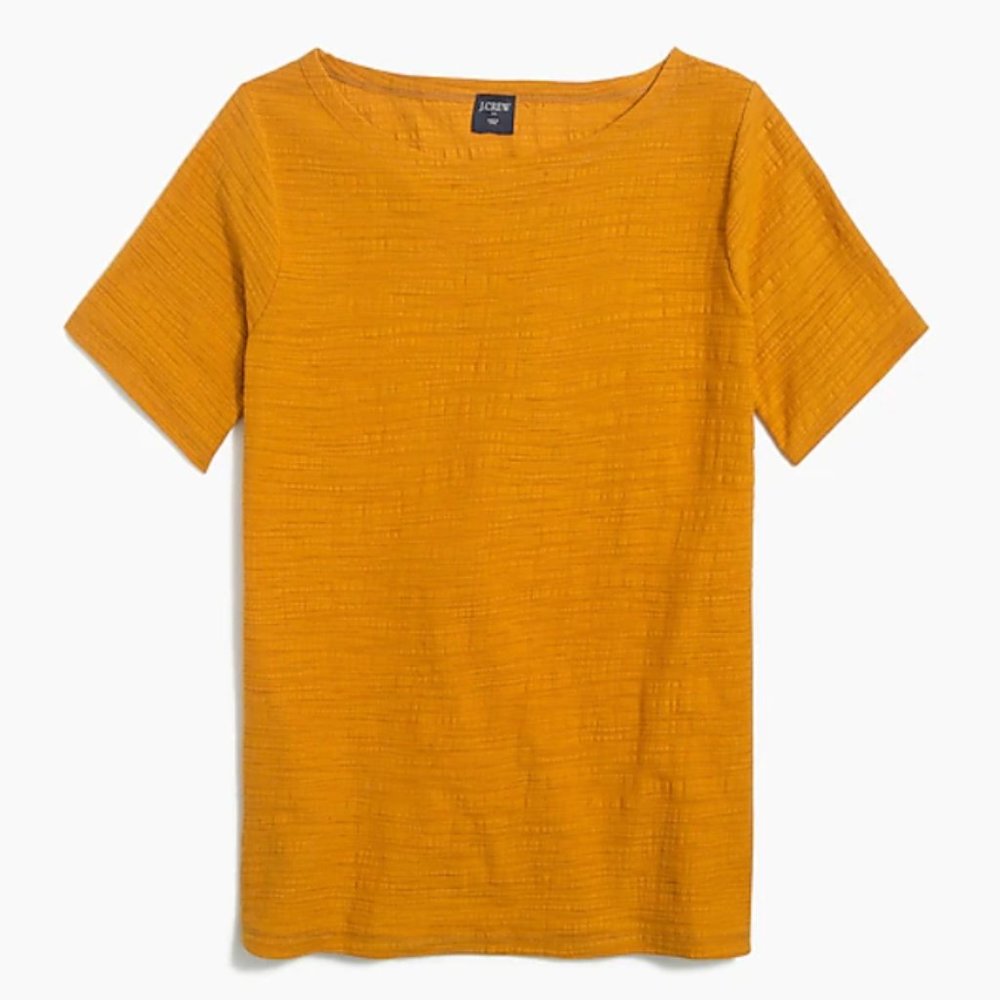 J. Crew Factory Crinkle Open-Neck Tee, Rough Amber (Orange/Yellow)
